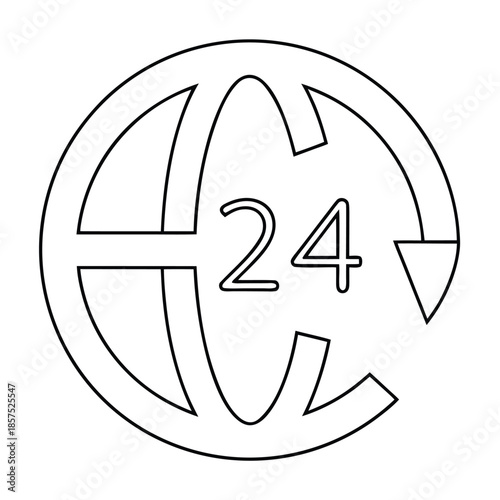 Outline icon representing twenty four hour service availability or continuous global support system concept