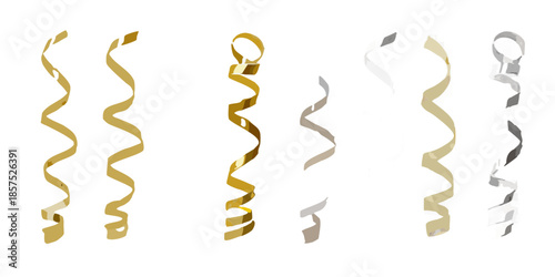 A collection of shiny twisting metallic ribbons against a black background