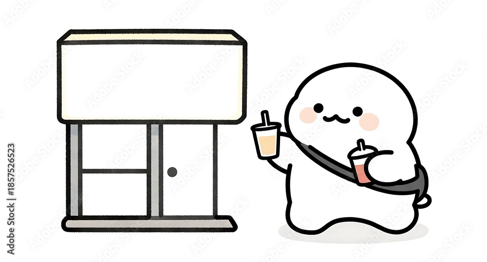Naklejka premium お店でドリンクを買って持ち歩く可愛いキャラクターのイラスト