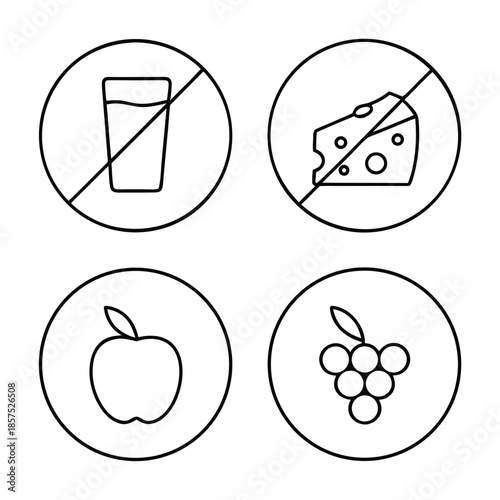 Dietary restriction icons showing no dairy allowed alongside permitted fresh fruit options for healthy eating