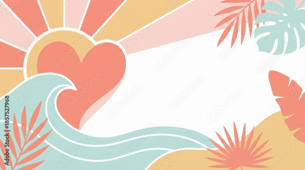 Fototapeta premium Sunset beach vibes tropical paradise graphic design colorful illustration nature-inspired aesthetic views for creative projects