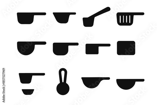 Icons measuring icon cup slim long vector bowl plate scoop handle contour