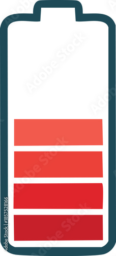 Battery charge level indicator with multiple red bars showing depletion