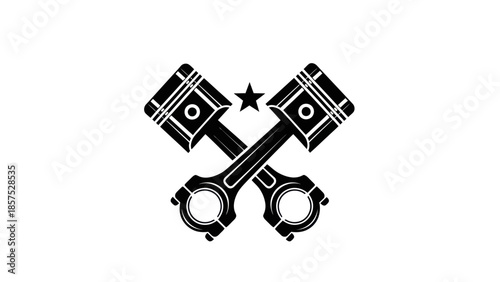 Crossed Pistons with Star Logo Design for Automotive Industry.