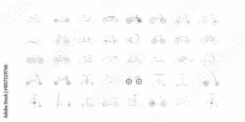 A collection of various bicycle outlines arranged in a grid pattern