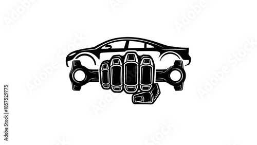 Car silhouette integrated with piston engine parts forming a fist.