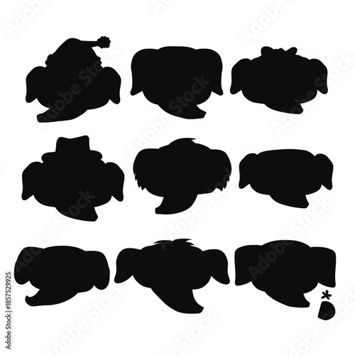 Set of black elephant silhouettes, isolated on a white background. Simple animal shapes for logo and icon design