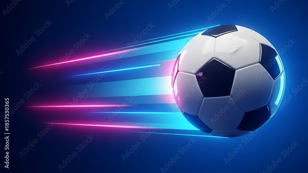 Naklejka premium Soccer ball with motion blur and light streaks, futuristic concept