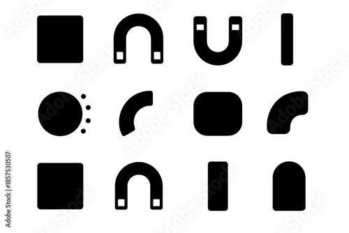Narrow icon tiny set magnet piece arc magnetic vector tile connector