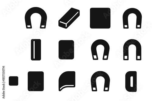 Set magnet icon notch round panel piece ridge vector contour smooth