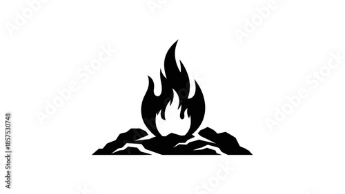 Simple Black and White Campfire Icon Illustration.
