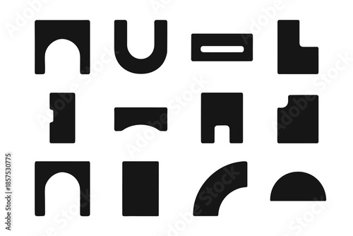 Icon piece element outline slab narrow notch vector arc pipe shapes contour