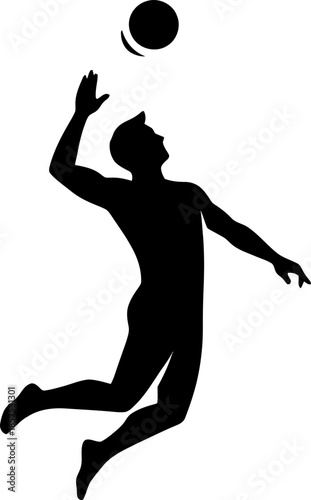 Man volleyball player serve or spike ball. Action game during sport match or training. Dynamic pose. Vector illustration for athletic design