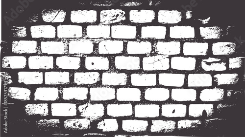 Black and white textured brick wall pattern with grunge style