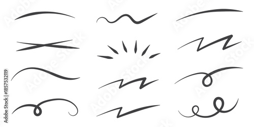 Squiggle brush scribble underline. Marker pen emphasis highlight swoosh stroke. Vector swoosh brush underline set for accent, marker emphasis squiggle element. Vector illustration