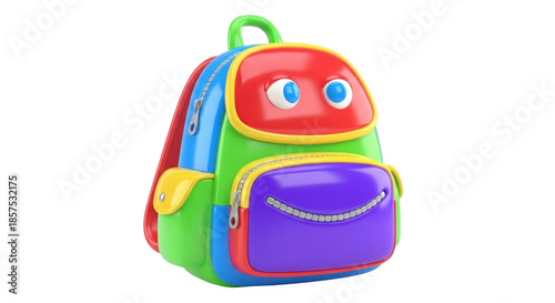 Cute cartoon backpack for kids, colorful, children's school bag, isolated on white
