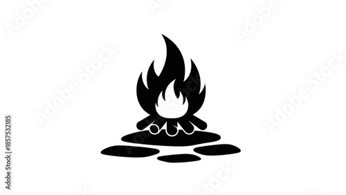 Simple Black Campfire Icon on White Background.