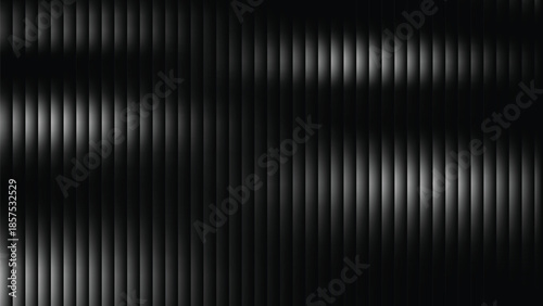 Glass ripple texture with dark gradient background and lilac light streaks. Futuristic distortion, moody abstract glow, reeded vertical blur. Vector illustration EPS