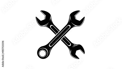Crossed Wrenches Vintage Style Hand Drawn Illustration.
