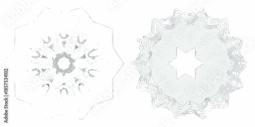 Abstract geometric designs layered shapes and symmetrical patterns in grayscale