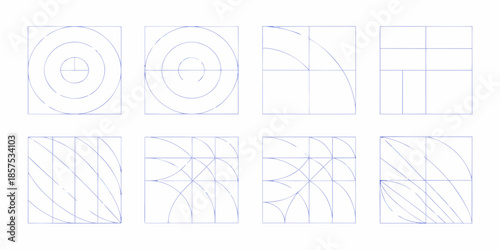 Geometric patterns and line arrangements in a grid of square frames