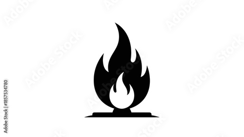 Simple Black Fire Flame Icon on White Background.