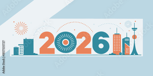 Vibrant cityscape celebrating future years with fireworks