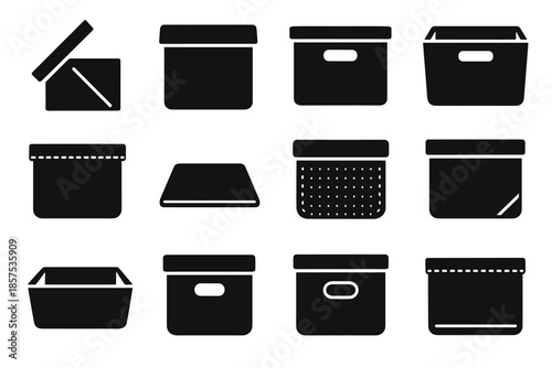 Vector inner stitching crease icon handle foldable edge shape fold bin base