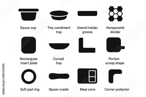 Tray protector zone cup box lunch panel insert ring plate vector icon
