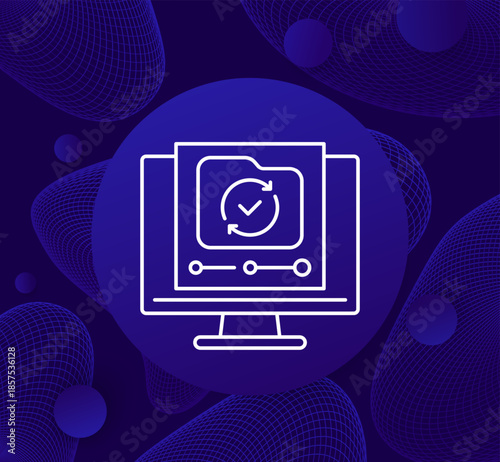 data recovery icon, file folder and computer line design