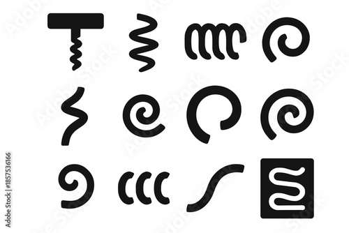 Micro tile corkscrew collection small icon narrow spiral curl coil vector helix