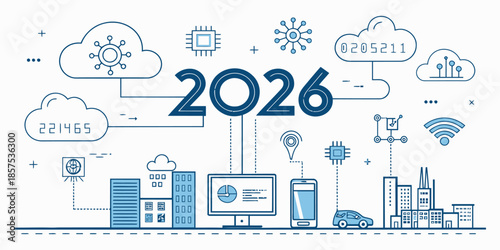 Future cityscape with technology and connectivity in 2026
