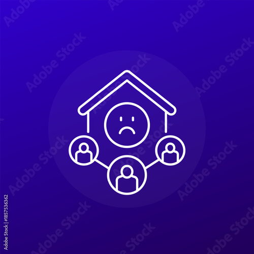 housing crisis icon with home and people, line design