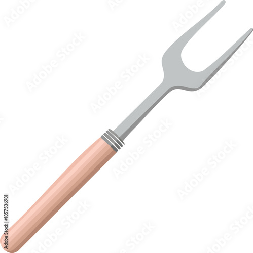 Barbecue fork with a light brown handle, designed for grilling and cooking meat, a kitchen utensil