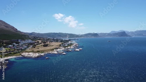 Aerial view of the coastline and ocean in Simon's Town near Boulders Beach, Cape Town, South Africa