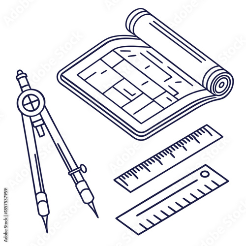 Architectural tools and blueprint