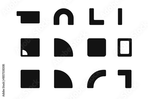 Micro icon tile unit vector corner notch desk icons wall slab modern