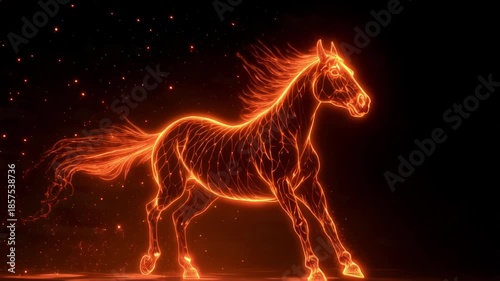 Chinese New year Glowing fiery horse silhouette with vibrant energy effects.