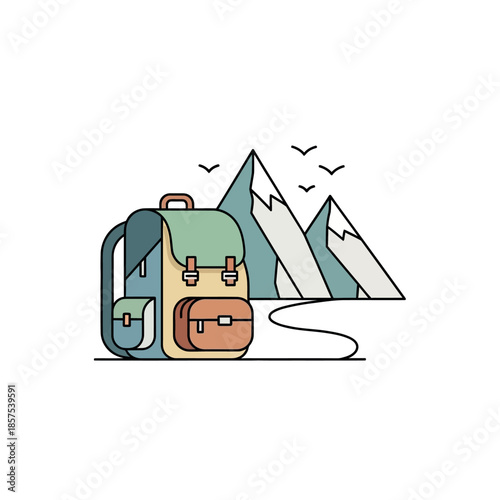 Colorful Hiking Backpack with Pouches and Straps.