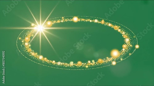 Circular Golden Sparkle Ring Rotating Slowly on Green Screen, Seamless Loop Particle Frame Animation for Logo Reveal