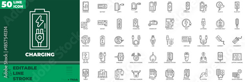 Charging Line Editable Icons set