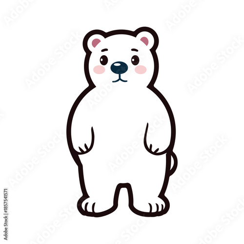 Cute Polar Bear Cartoon Vector Illustration, Kawaii White Bear Character, Minimal Flat Icon