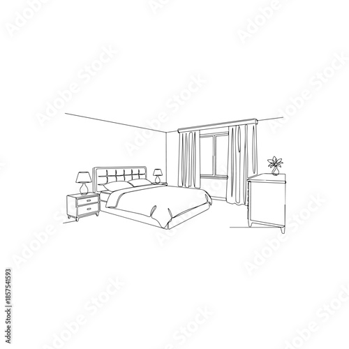 Modern bedroom interior isolated on transparent background