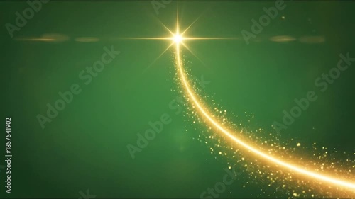 Golden Light Trail Falling Downward from Star on Green Screen, Seamless Loop Curved Particle Animation for Logo Reveals