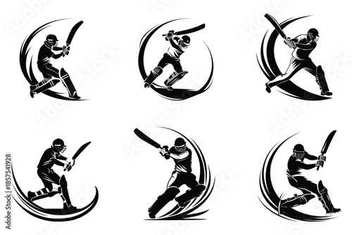 Cricket batsman silhouette vector illustration, dynamic cricket player batting action isolated on white background