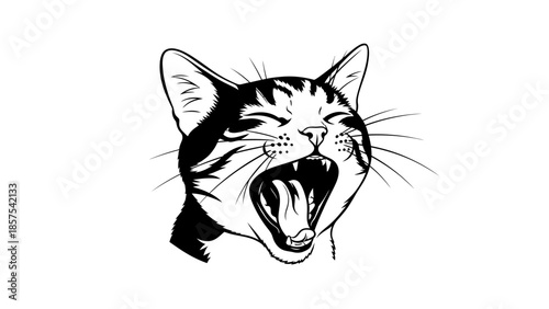 Cute tabby cat yawning with mouth wide open