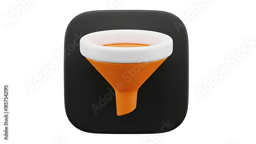 3D Funnel icon on a black rounded square background on transparent background