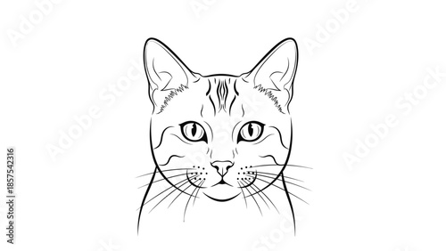 Minimalist domestic cat face with detailed line art drawing