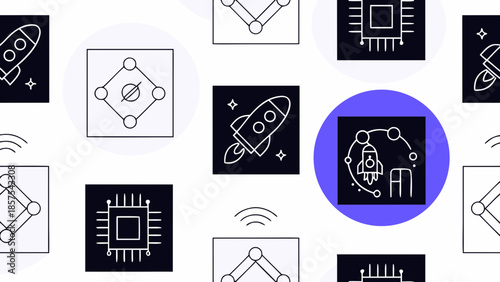 Modern technology icons representing innovation and startup growth.