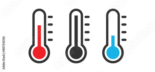 Thermometer set. Vector thermometer symbols and modern thermometer designs for hot, cold, Celsius, and Fahrenheit temperatures.